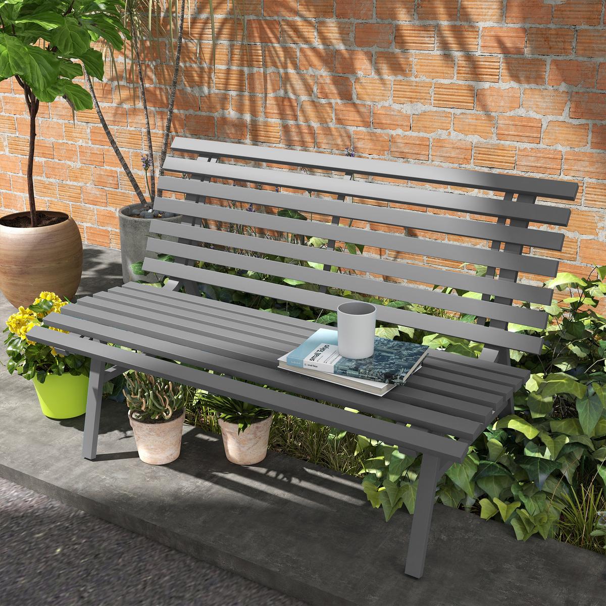 GARTENBANK, 2 Sitzer Parkbank, mit Rückenlehne, für Garten, Balkon, Alu, Grau - Grau, Metall (67/79/123cm) - Outsunny