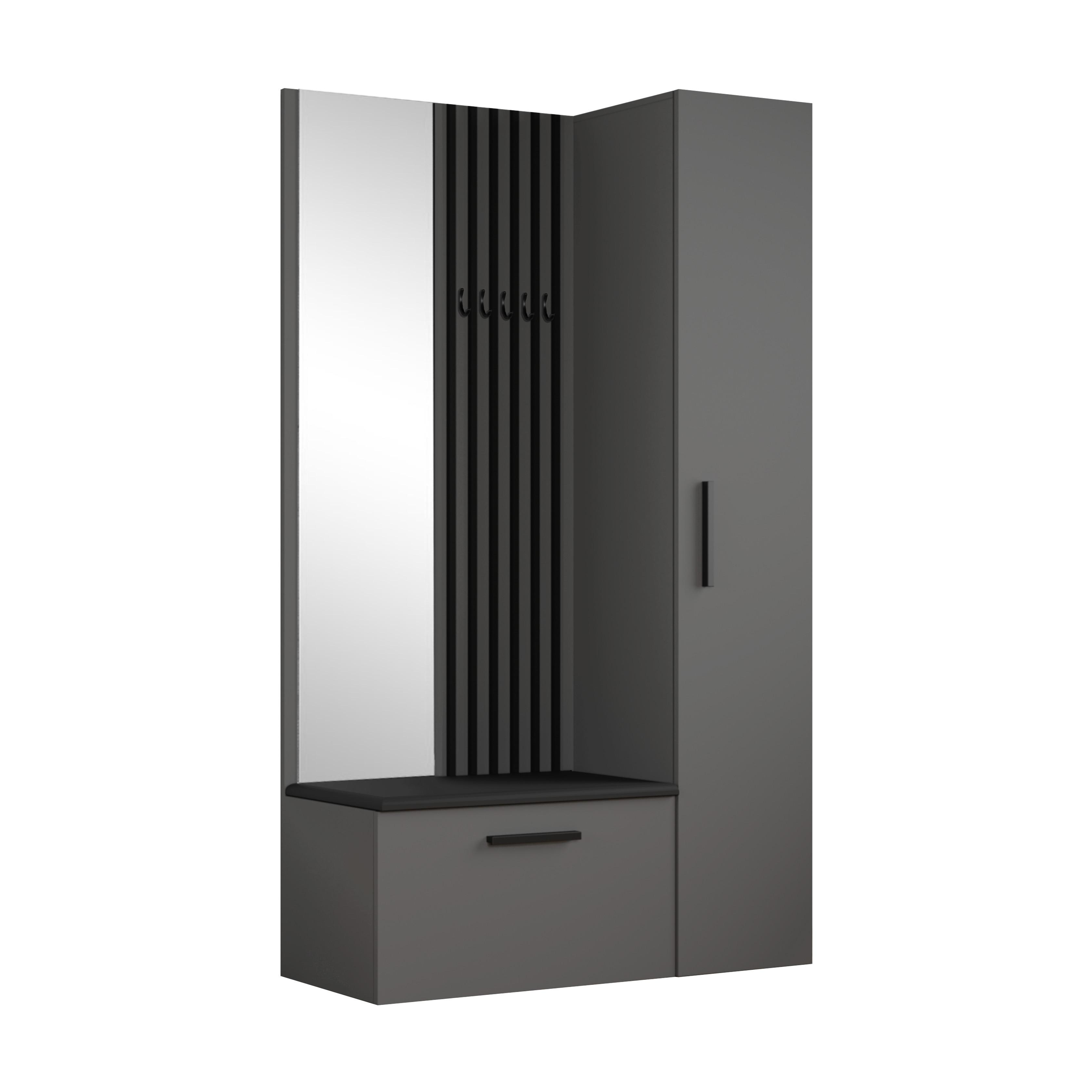 GARDEROBENSCHRANK MODULO 120,6/204/40 cm Modern Garderobe-Set Grau - Schwarz/Grau, Holzwerkstoff (120.6/204/40cm) - MASSENO