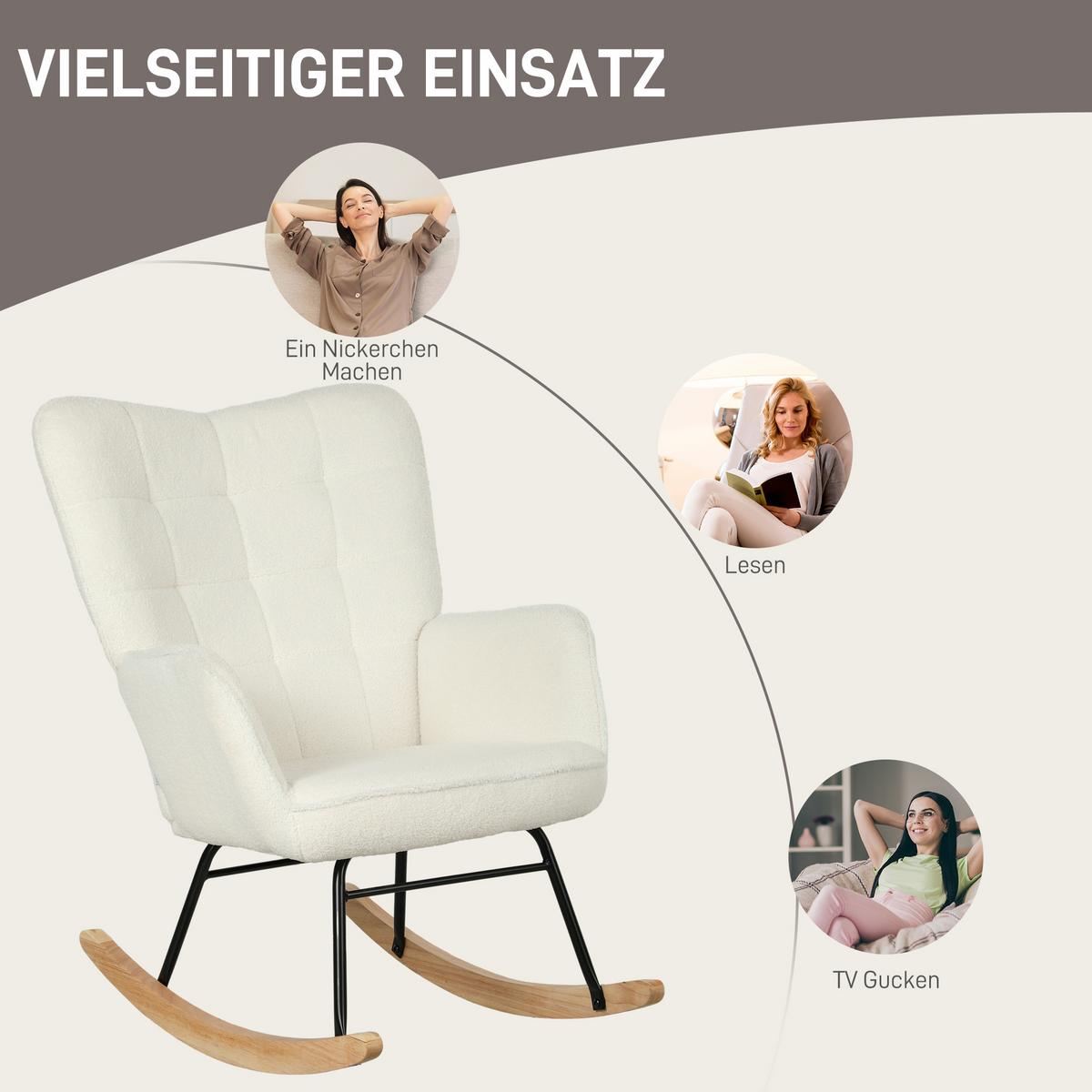 SCHAUKELSTUHL Sessel Relaxsessel bis 120 kg, Polyester, Weiß 98x71x101cm - Buchefarben/Weiß, Buchenholz/Textil (98/101/71cm) - HOMCOM