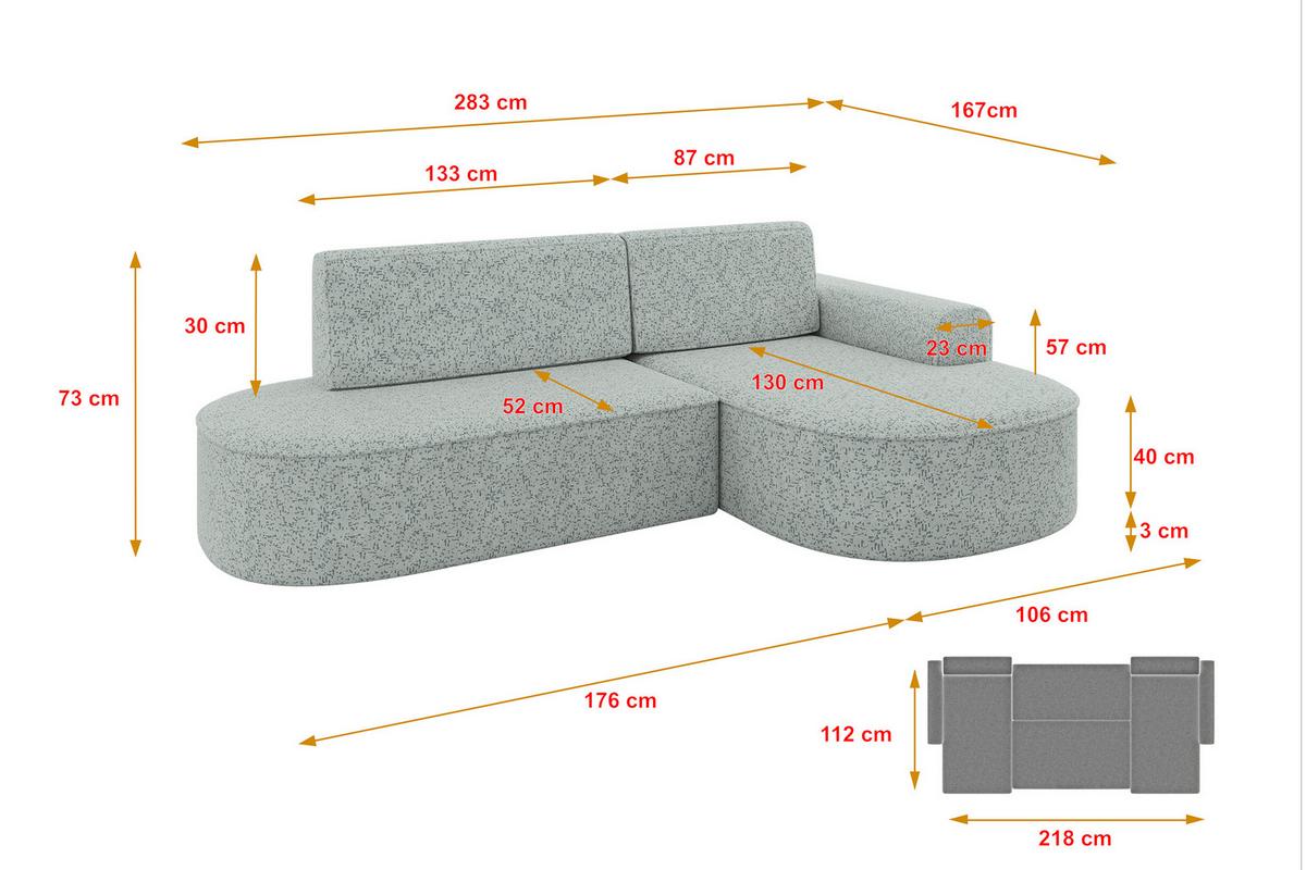 ECKSOFA mit Schlaffunktion und Bettkasten Ottomane Rechts MARI-L1-S - 283x167x73 cm Grün Tissu - Dunkelgrün/Schwarz, Holzwerkstoff/Kunststoff (167/283cm) - ALTDECOR