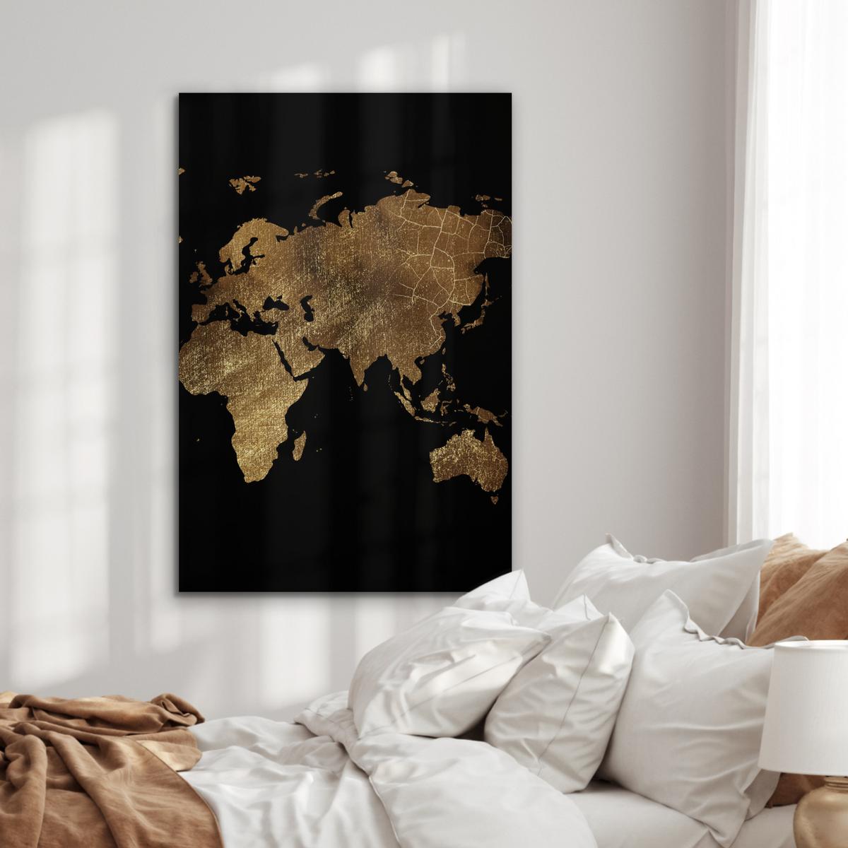 METALLBILD Weltkarte - Gold - Luxus - Erde - Schwarz 80x120 cm - Goldfarben, Metall (80/120cm) - MuchoWow