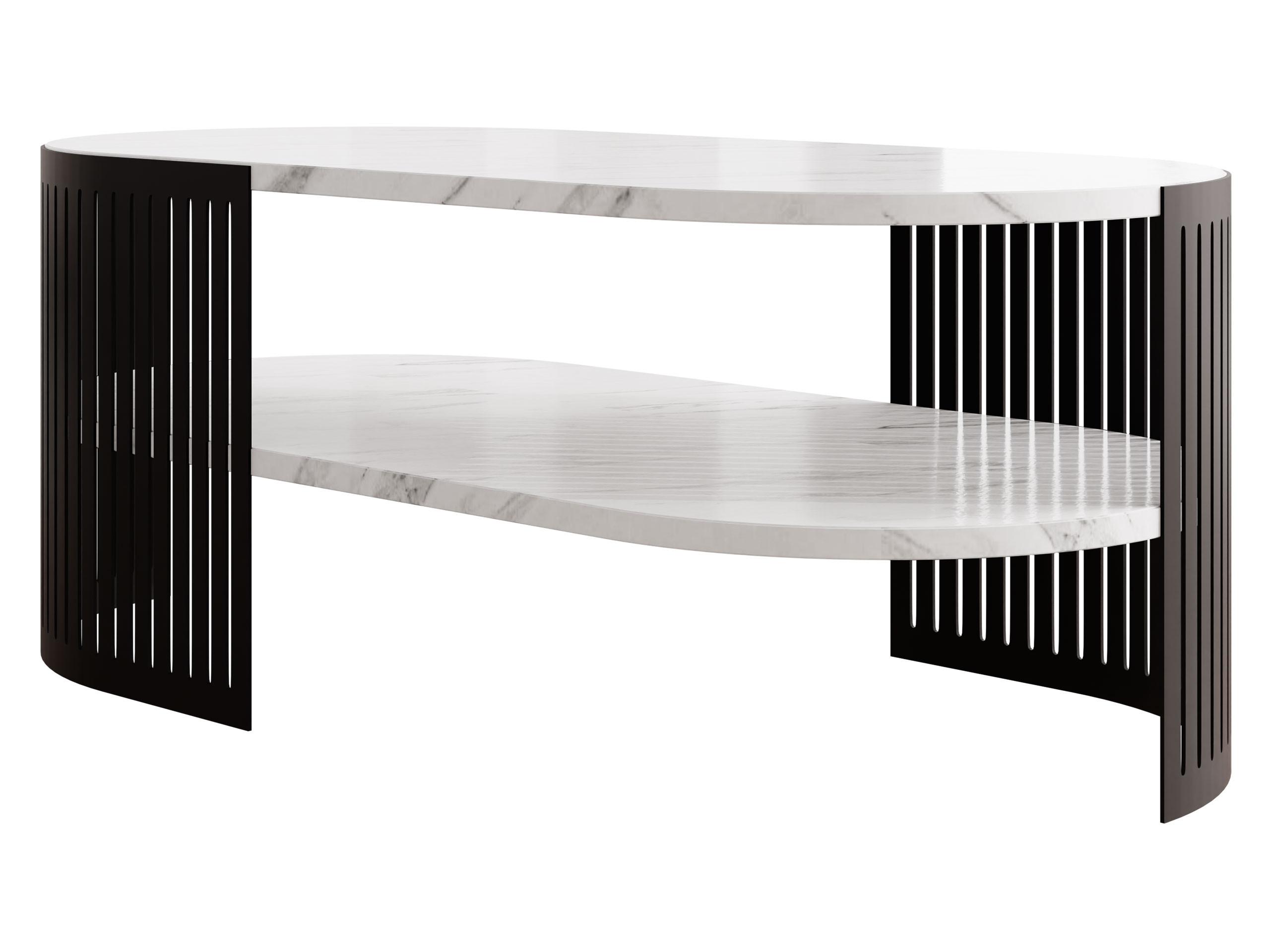 COUCHTISCH Fikoli Oval II - Schwarz/Weiß, Holzwerkstoff/Metall (100/50/40cm) - MIRJAN24