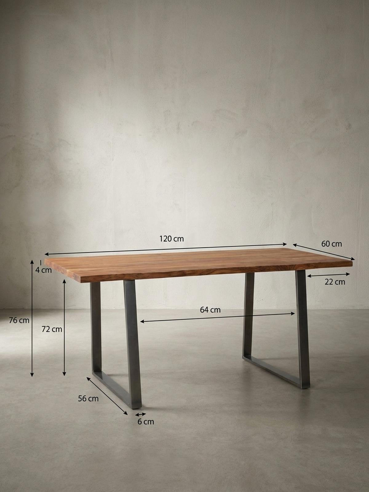 SCHREIBTISCH Massivholz Baumkante Chromgestell Handarbeit TARN, Goldbraun-Chrom 120x60x76 cm - Chromfarben/Braun, Holz/Metall (120/60/76cm) - KADIMA DESIGN