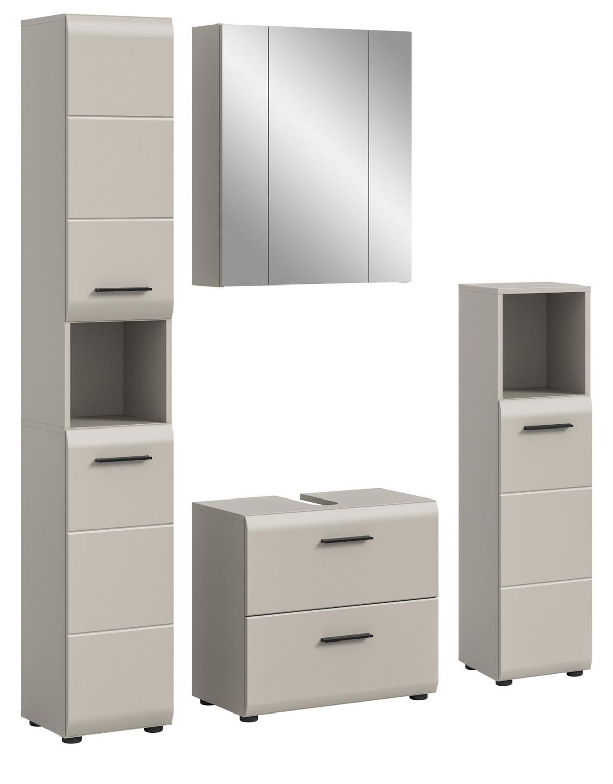 BADMÖBEL-SET Kaschmir 150 cm 4-teilig, Badezimmer Schränke mit viel Stauraum - Kaschmir/Schwarz, Glas/Holzwerkstoff (150/185/30cm) - Inn.Furn