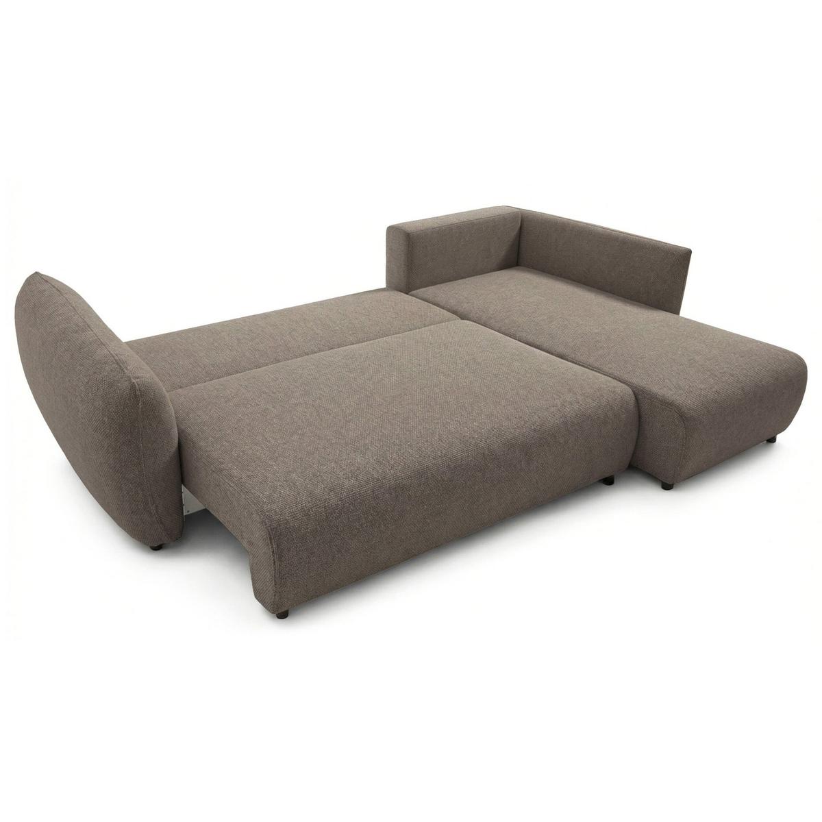 ECKSCHLAFSOFA Zordo HELLBRAUNER CHENILLE RECHTS MIT ZWEI BETTKÄSTEN - Hellbraun/Schwarz, Kunststoff/Textil (170/256cm) - Selsey