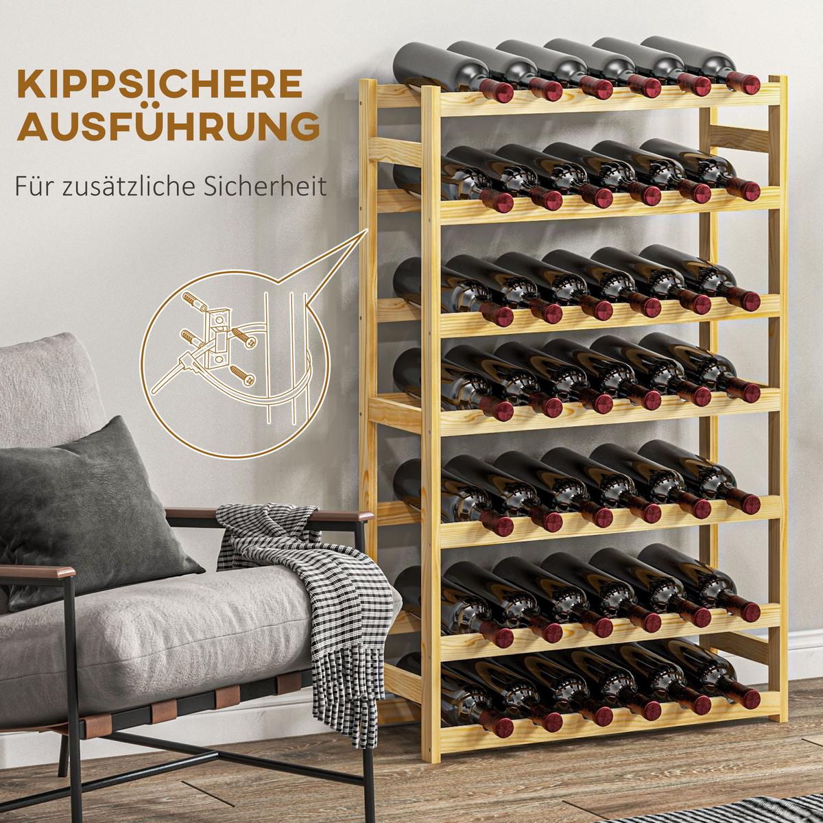 WEINREGAL, Kiefernholz, Naturholz - Naturfarben, Holz (25/102/63cm) - HOMCOM