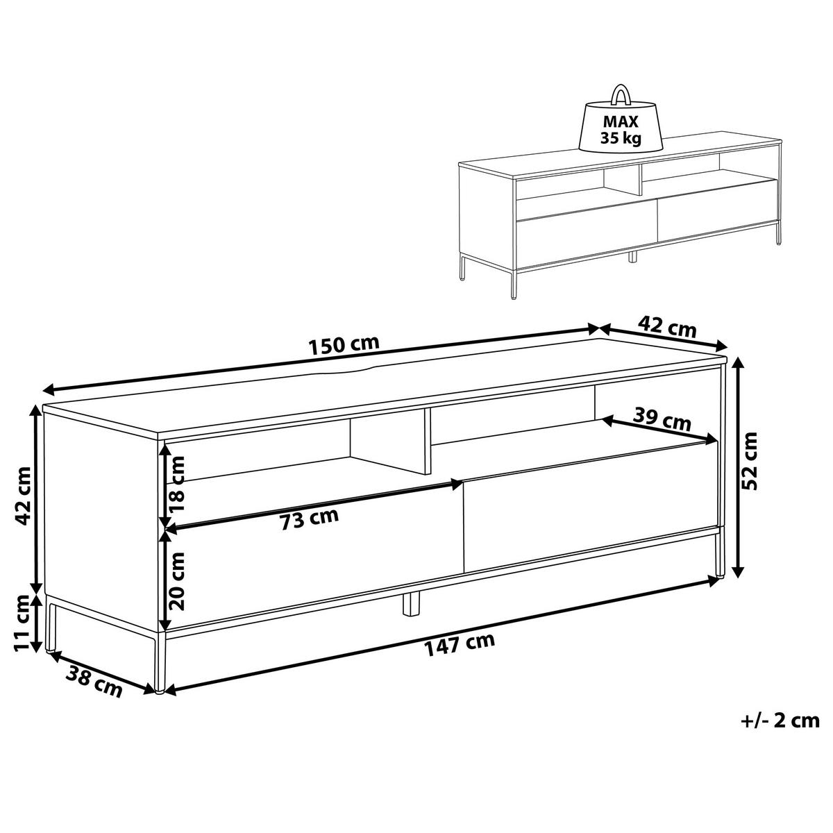 TV-MÖBEL LED Weiß/Schwarz Sydney - Schwarz/Weiß, Holzwerkstoff (150/52/42cm) - Beliani