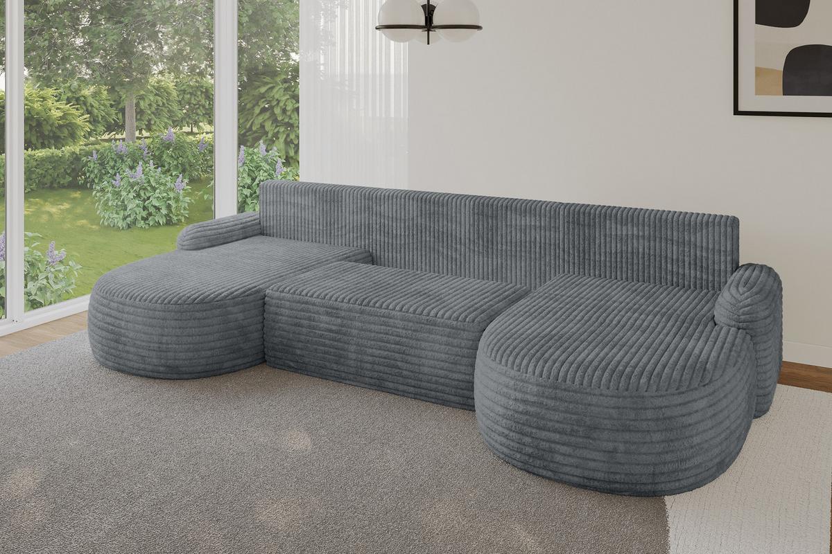 WOHNLANDSCHAFT mit Schlaffunktion und Bettkasten LIRA-U - 335x172x89 Dunkelgrau - Dunkelgrau, Holzwerkstoff/Textil (335/89/172cm) - ALTDECOR