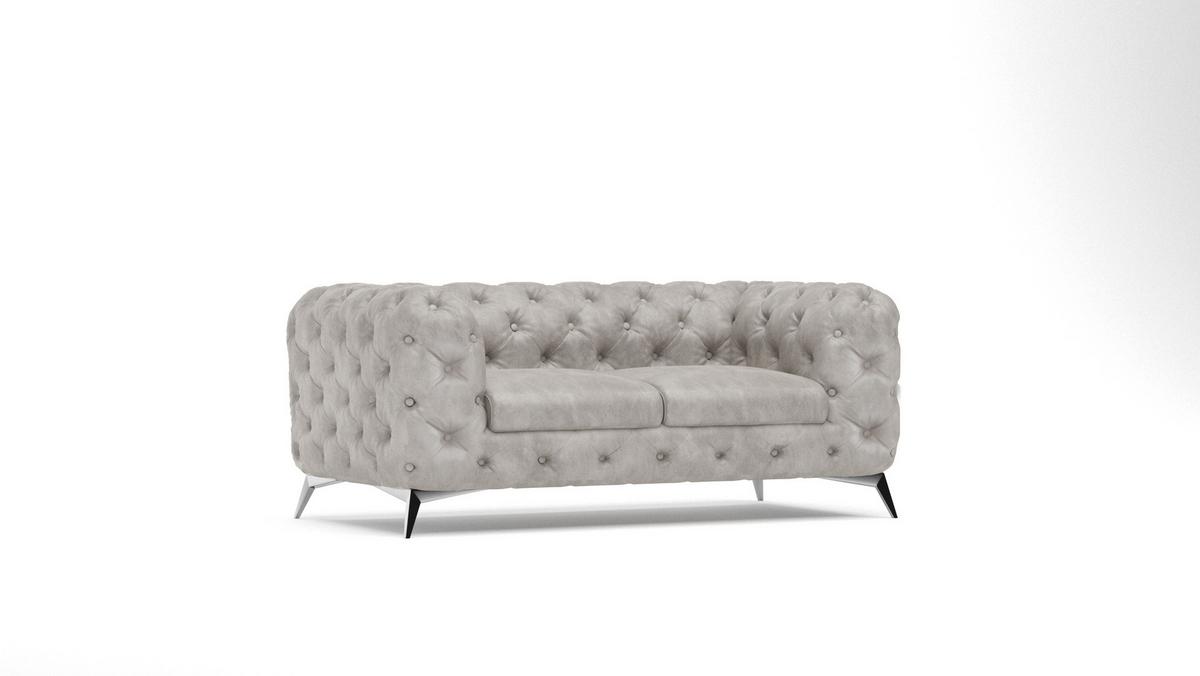 CHESTERFIELD-SOFA 2-Sitzer Quantum Grau Samt - Silberfarben/Grau, Holz/Textil (185/75/100cm) - S-Style Möbel