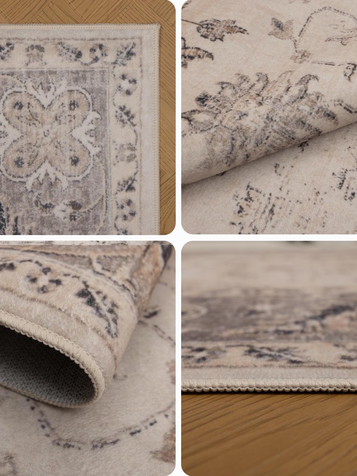 LÄUFER waschbar, mit floralen Ornamenten, aus Polyester, VERNANTE in Beige-Grau, 80 x 250 cm - Beige, Textil (80/250cm) - KADIMA DESIGN