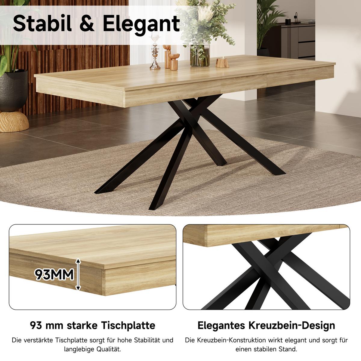 ESSTISCH Ausziehbar 140-180cm Eichenoptik MDF mit Metall Kreuzbeinen - Eichefarben, Holzwerkstoff (80/180/76cm) - Urban Meuble