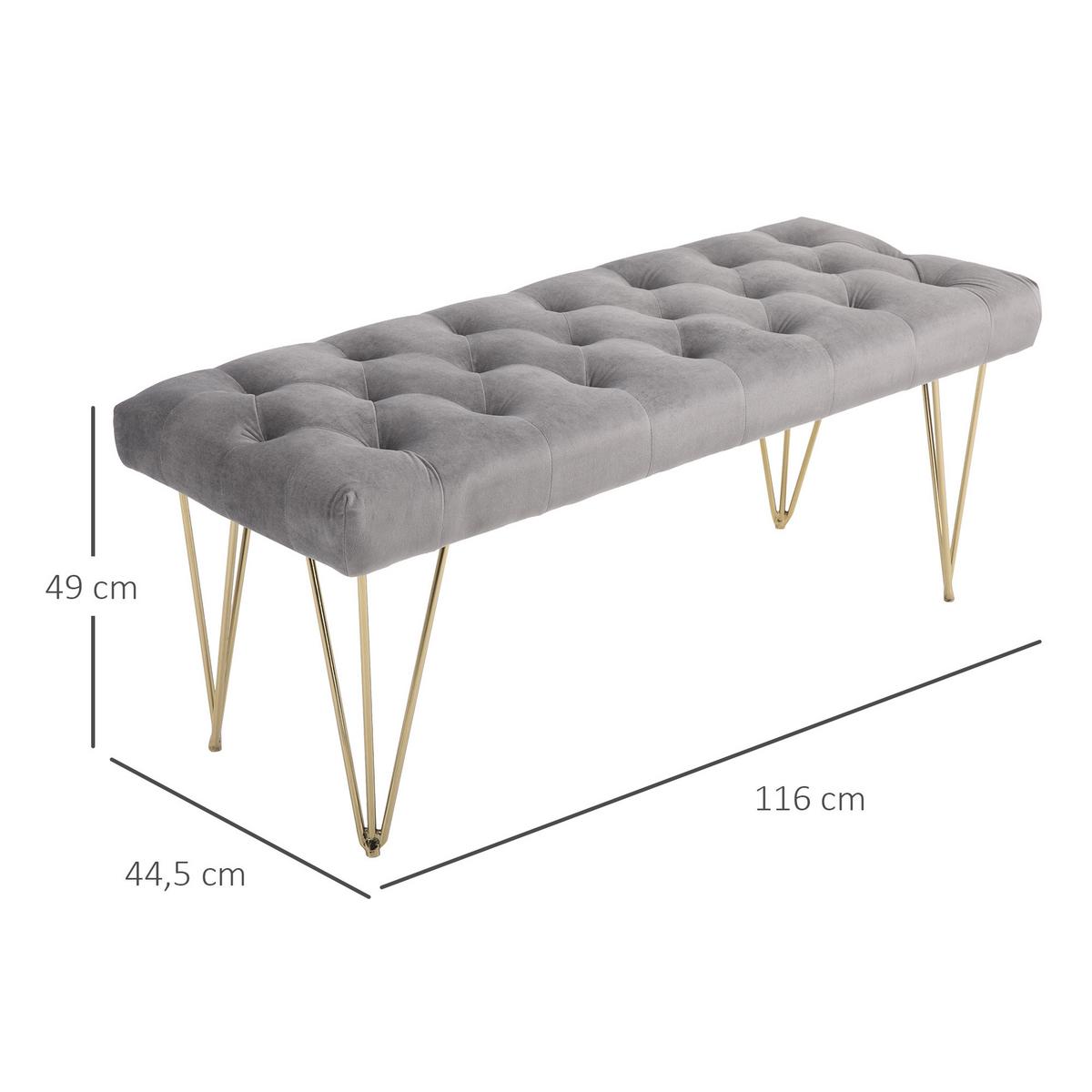 SITZBANK Schuhbank Sitztruhe Eingangsbereich Polsterbank Velvet Metall Grau - Grau, Kunststoff (116/49/44.5cm) - HOMCOM