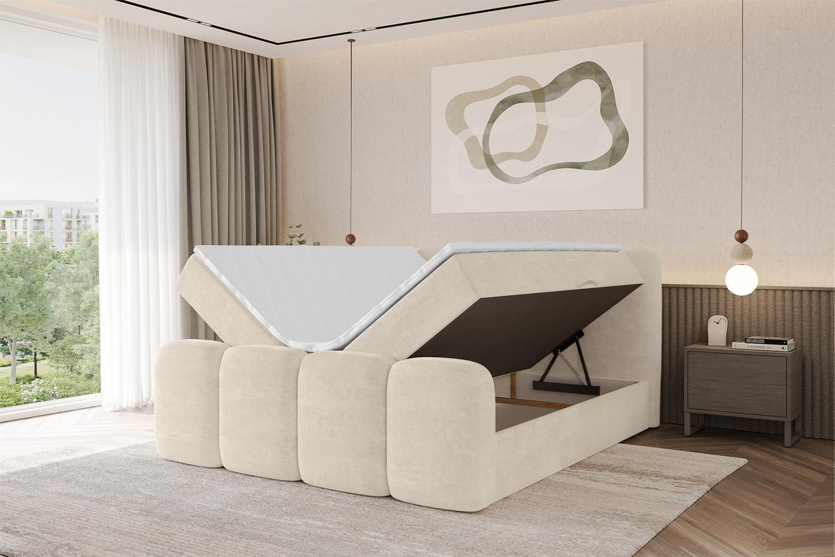 BOXBETT mit Matratze H4 und Lattenrost - NINA-Z - 160x200 cm Monolith - Beige - Sahara, Holzwerkstoff (160/200cm) - ALTDECOR