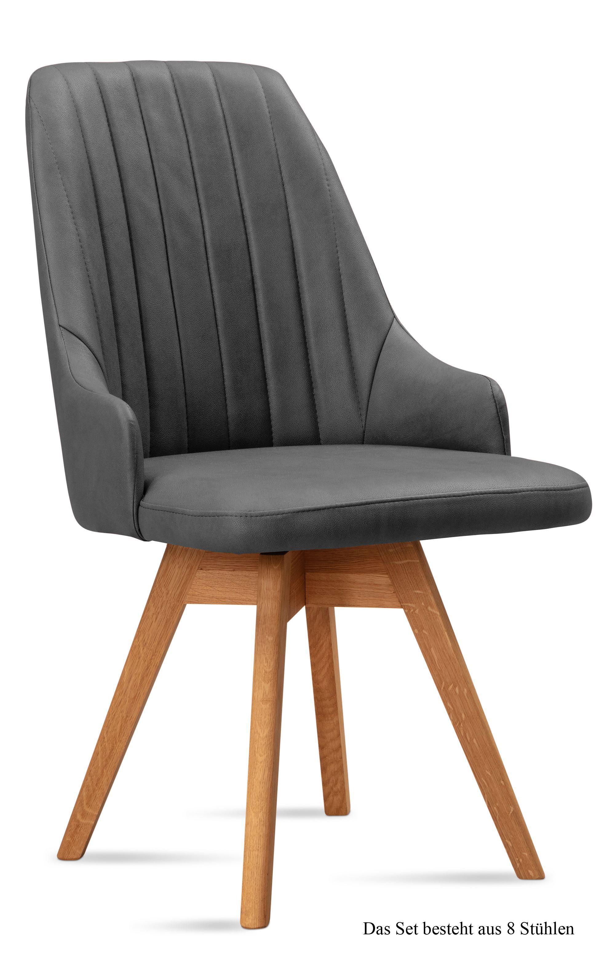 ESSZIMMERSTUHL drehbar (8er-Set) Dotti 52x91x60 Eiche geölt/Grau - Eichefarben/Grau, Kunststoff (60/91/52cm) - 58aufmkessel