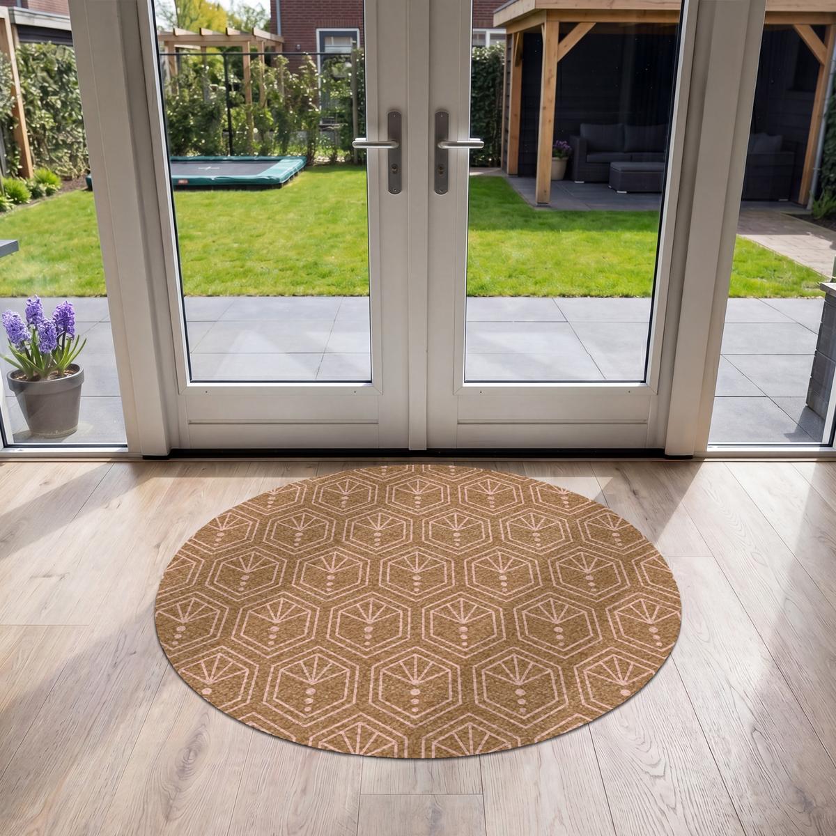 FUSSMATTE Braun - Rosa - Geometrisch - Gemustert Türmatte 120x120 cm - Braun, Kunststoff (120/0.4cm) - MuchoWow