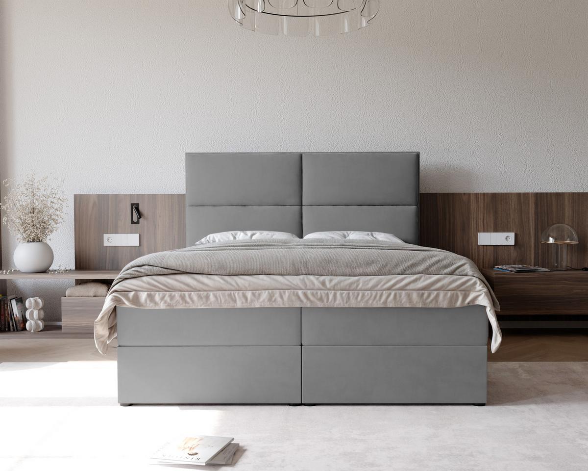 BOXBETT ORFEO 140/200 cm mit Matratze und Topper, Hellgrau - Hellgrau, Textil (140/200cm) - Idohome