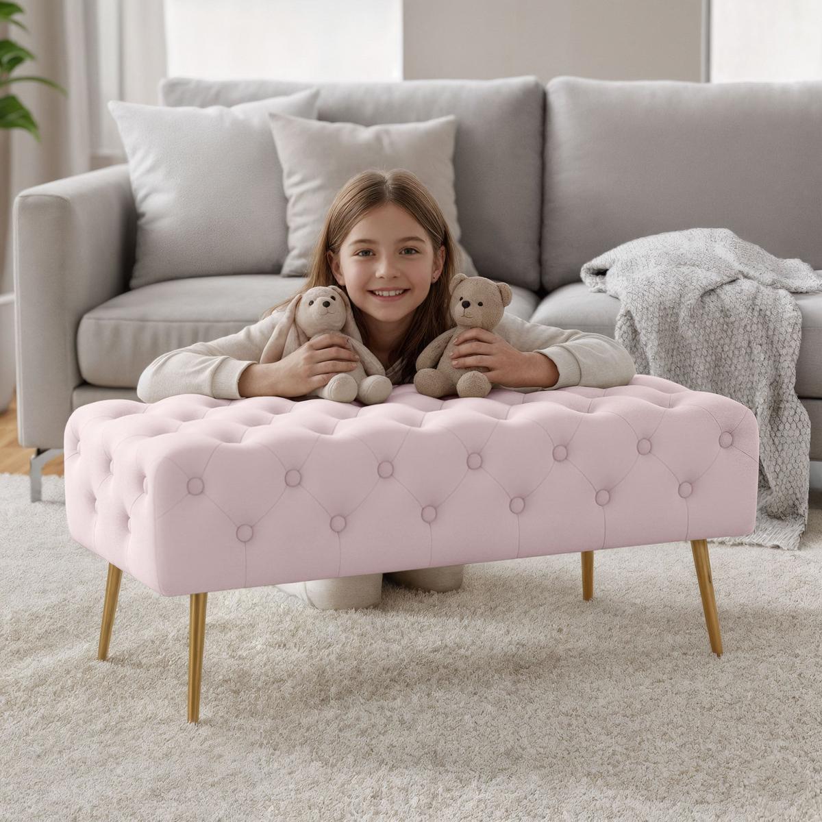 POLSTERBANK mit Samt - Optik Rosa 42/41/42 - Rosa, Textil (100/41/42cm) - RAUMHIRSCH FURNITURE