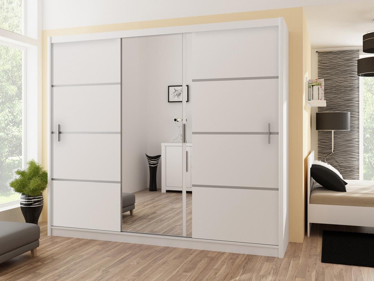 SCHWEBETÜRENSCHRANK NASUS 250/215/61 cm 3-türig mit Spiegel Weiß - Weiß, Holzwerkstoff (250/215/61cm) - MASSENO