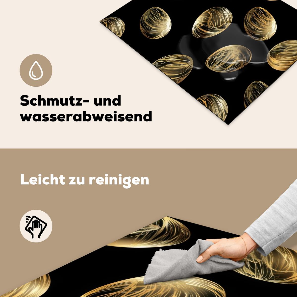 HERDABDECKPLATTE Eier - Gold - Muster Herdabdeckung Induktionsfeld 65x52 cm - Schwarz, Kunststoff (65/52/0.2cm) - MuchoWow