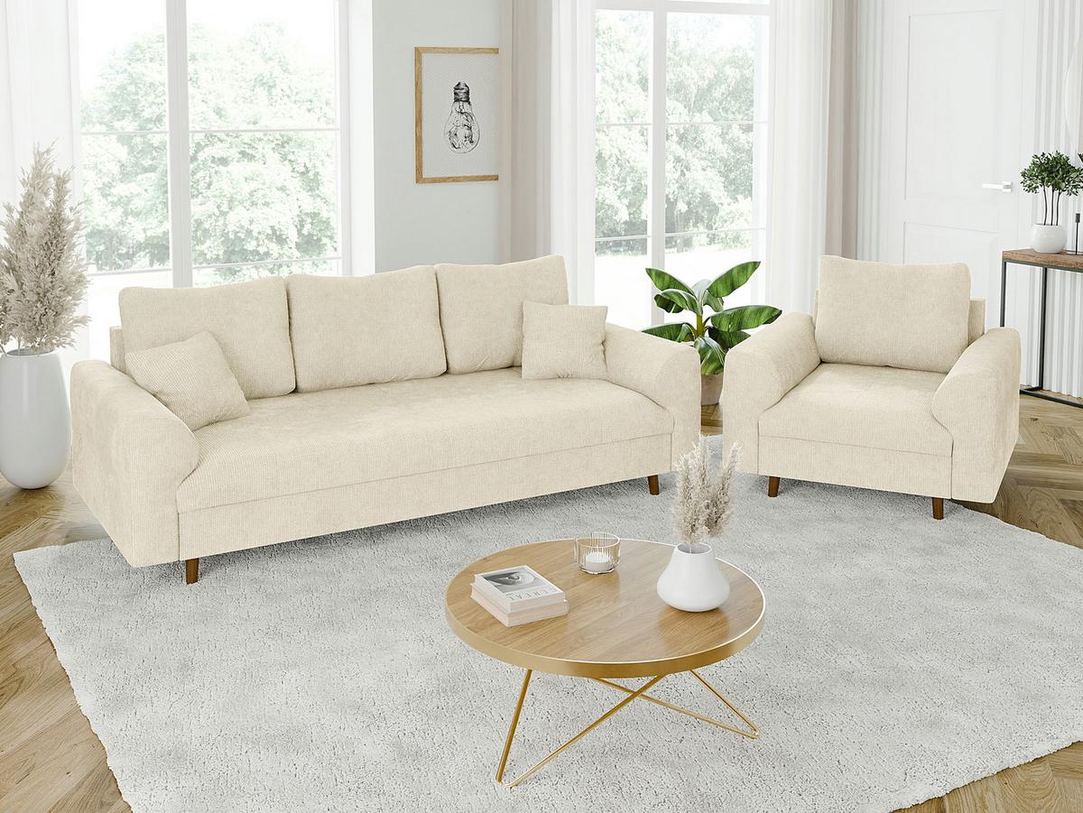 SESSEL Sigurd Beige Chenille - Beige/Braun, Holz/Textil (97/81/93cm) - S-Style Möbel