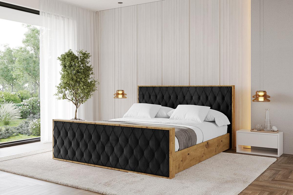 POLSTERBETT mit Bettkasten, Fußteil und Lattenrost, Boxbett ohne Matratze - ENZO5-Z 200x200 Schwarz - Schwarz, Holzwerkstoff/Textil (200/200cm) - ALTDECOR