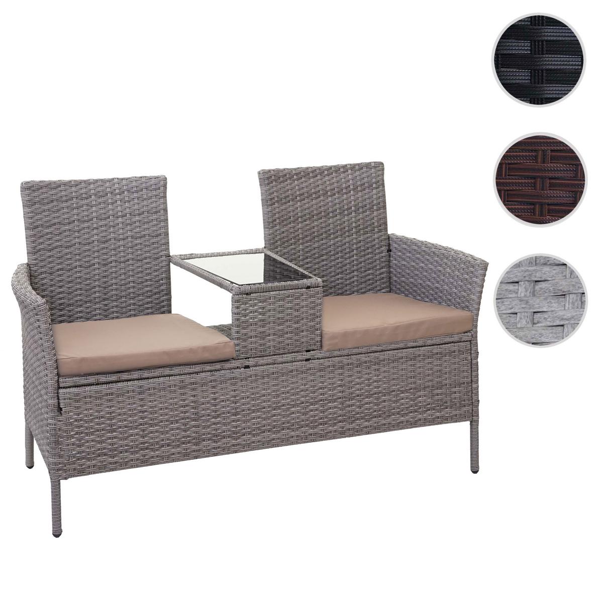 POLY-RATTAN SITZBANK Hellgrau, Beige - Beige/Hellgrau, Kunststoff (132/84/55cm) - MCW