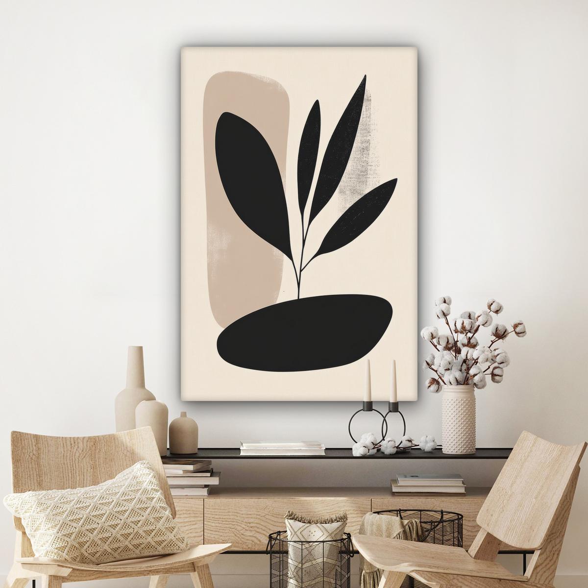 LEINWANDBILD Pflanze - Beige - Japanisch Deko XXL 80x120 cm - Schwarz, Textil (80/120cm) - MuchoWow