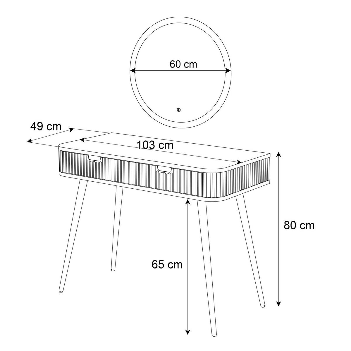 SCHMINKTISCH ZAIRA mit LED Spiegel Weiß - Weiß, Holzwerkstoff (103/80/49cm) - Lookway