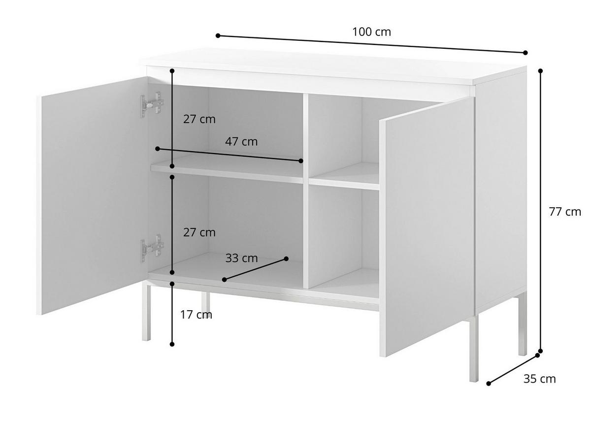 SIDEBOARD Bemmi Schwarz mit schwarzen Beinen 2-türig 100 cm - Schwarz, Holzwerkstoff/Metall (100/77/35cm) - Selsey