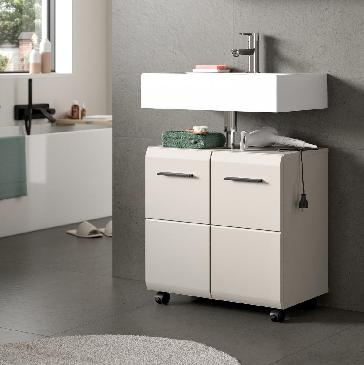 WASCHBECKENUNTERSCHRANK Kaschmir 60 cm 2-türig, Badezimmer Unterschrank auf Rollen - Kaschmir/Schwarz, Holzwerkstoff/Kunststoff (60/58/30cm) - Inn.Furn