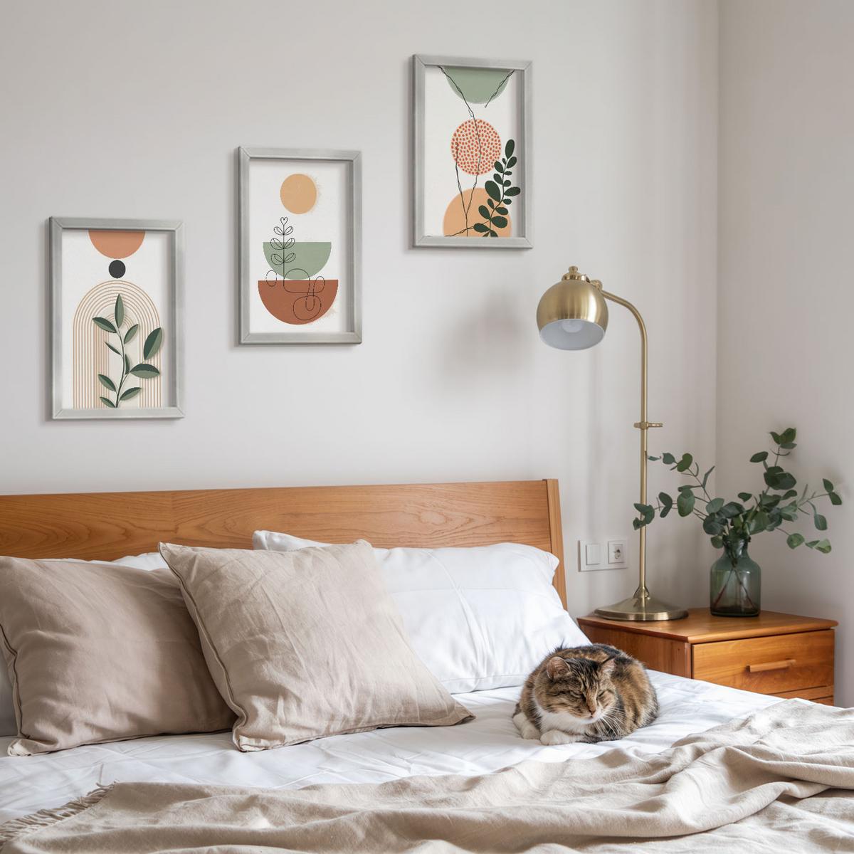 BILDER SET 3er Set - 20x30 cm Silberner Rahmen - Abstrakte Pflanzenformen - Silberfarben, Kunststoff (20/30cm) - TULUP