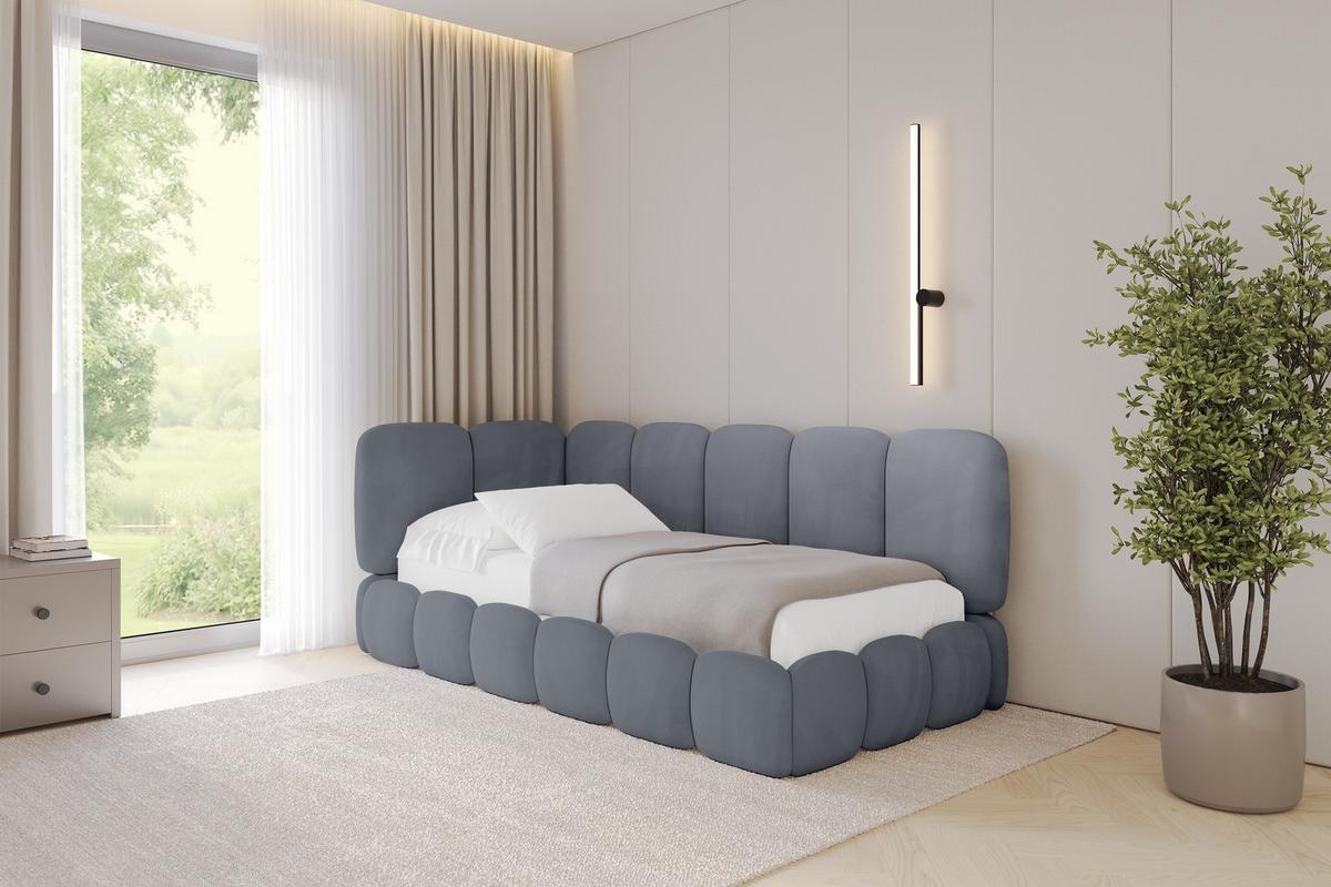 EINZELLBETT Jugendbett mit Bettkasten, Rechts - AVRY 100x200 Grau - Blaugrau/Grau, Holzwerkstoff/Textil (100/200cm) - ALTDECOR