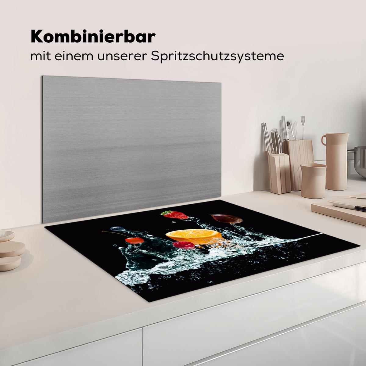HERDABDECKPLATTE Wasser - Obst - Orange - Erdbeere - Kirsche - Schwarz Induktionsmatte 77x59 cm - Orange, Kunststoff (77/59/0.2cm) - MuchoWow
