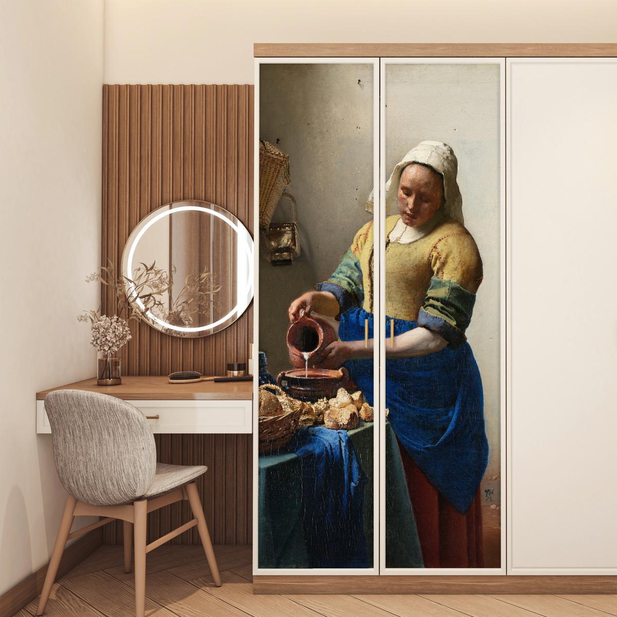 TÜRAUFKLEBER Das Milchmädchen - Johannes Vermeer 90x215 cm - Türtapete - Dunkelblau, Kunststoff (90/0.1cm) - MuchoWow