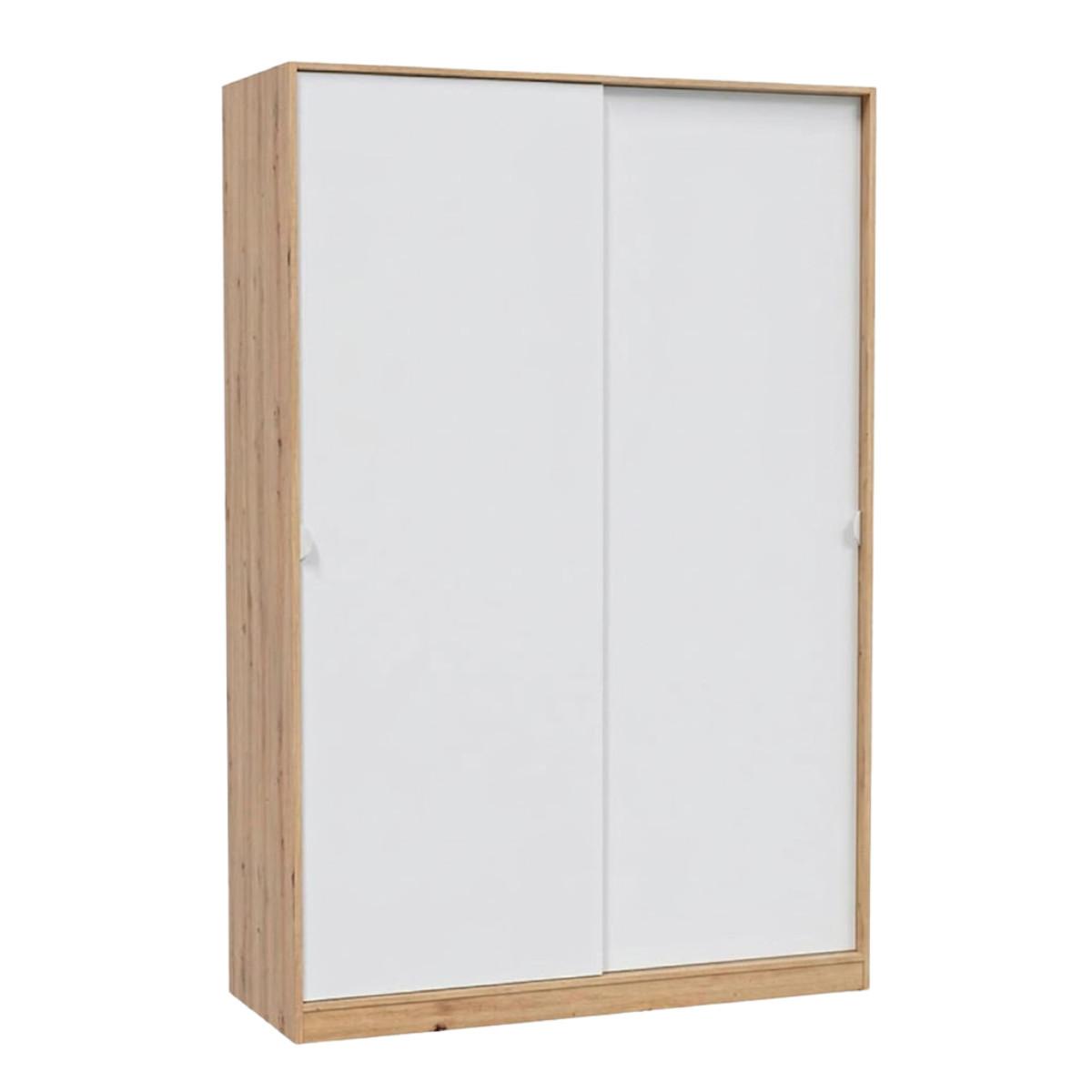 SCHRANK mit 2 Schiebetüren, Holzoptik und Weiß 120/200/50 cm - Weiß, Holzwerkstoff (120/200/54cm) - Calicosy