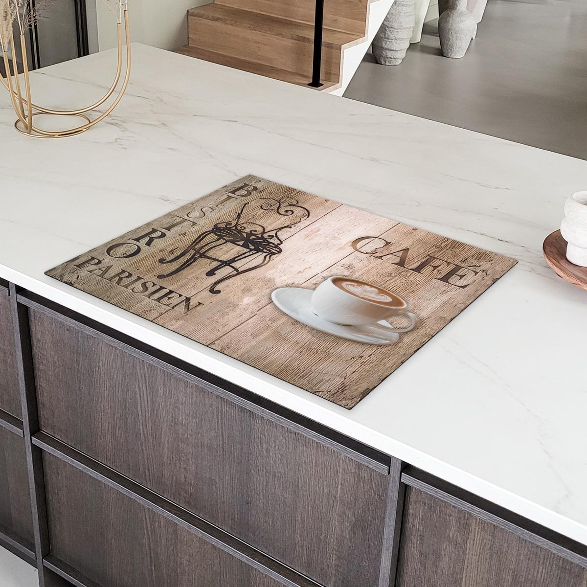 HERDABDECKPLATTE Bistro Parisien - Café - Kaffee - Jahrgang Induktionsmatte 77x59 cm - Cappuccino, Kunststoff (77/59/0.2cm) - MuchoWow