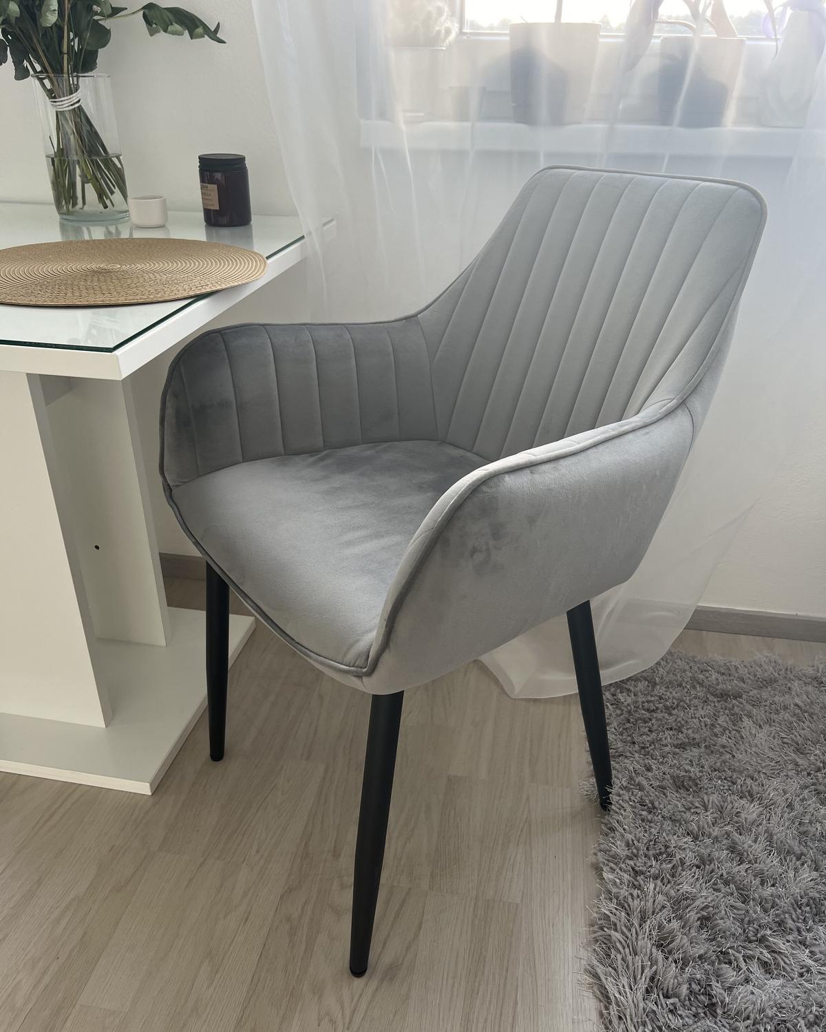STUHL 2er-Set Samtstoff dunkelgrau Wellston - Schwarz/Grau, Textil (60/84/61cm) - Beliani