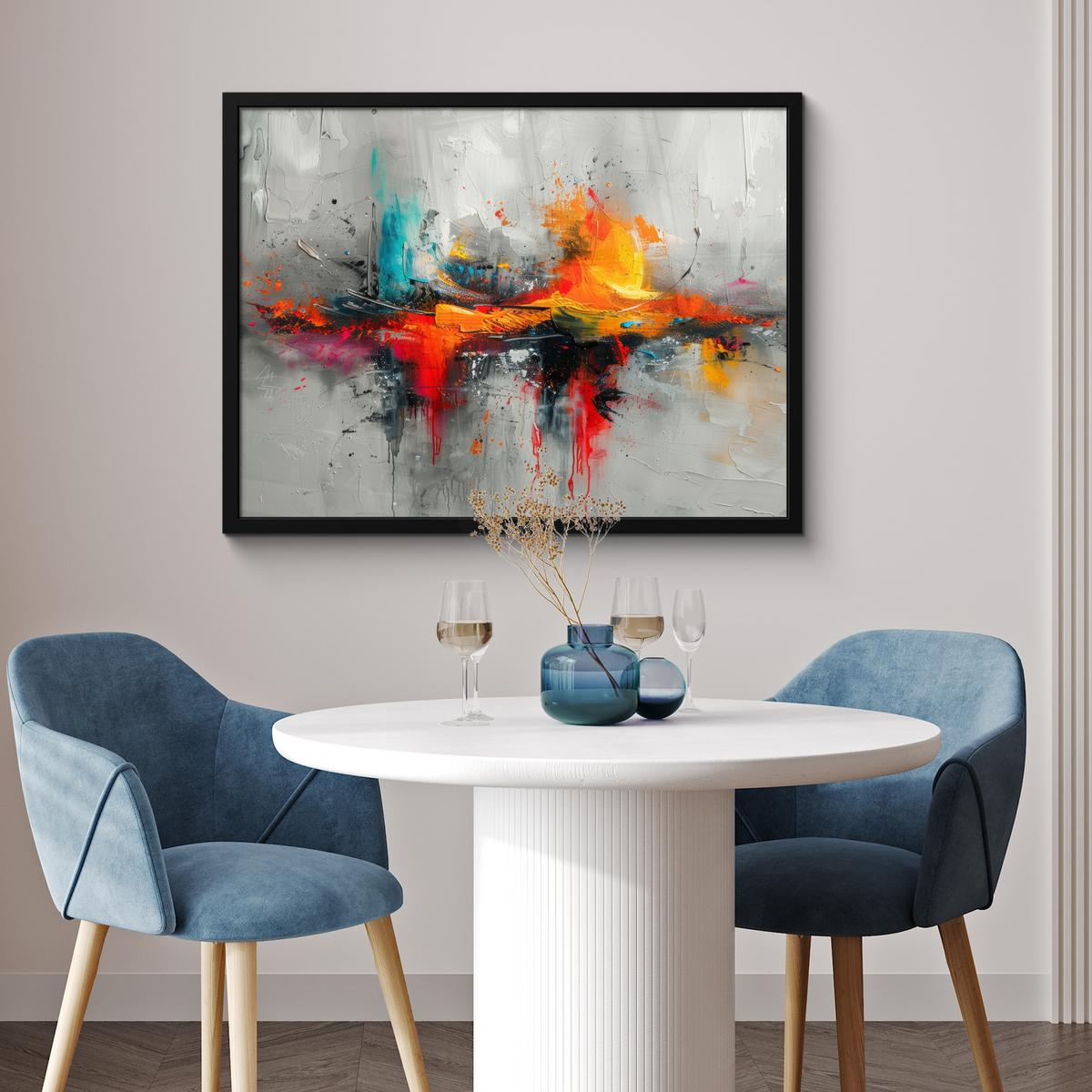 POSTER MIT RAHMENGERAHMTES BILD Moderne Kunst - Orange - Grau - Abstrakt 80x60 cm - Hellgrau, Papier (80/60cm) - MuchoWow