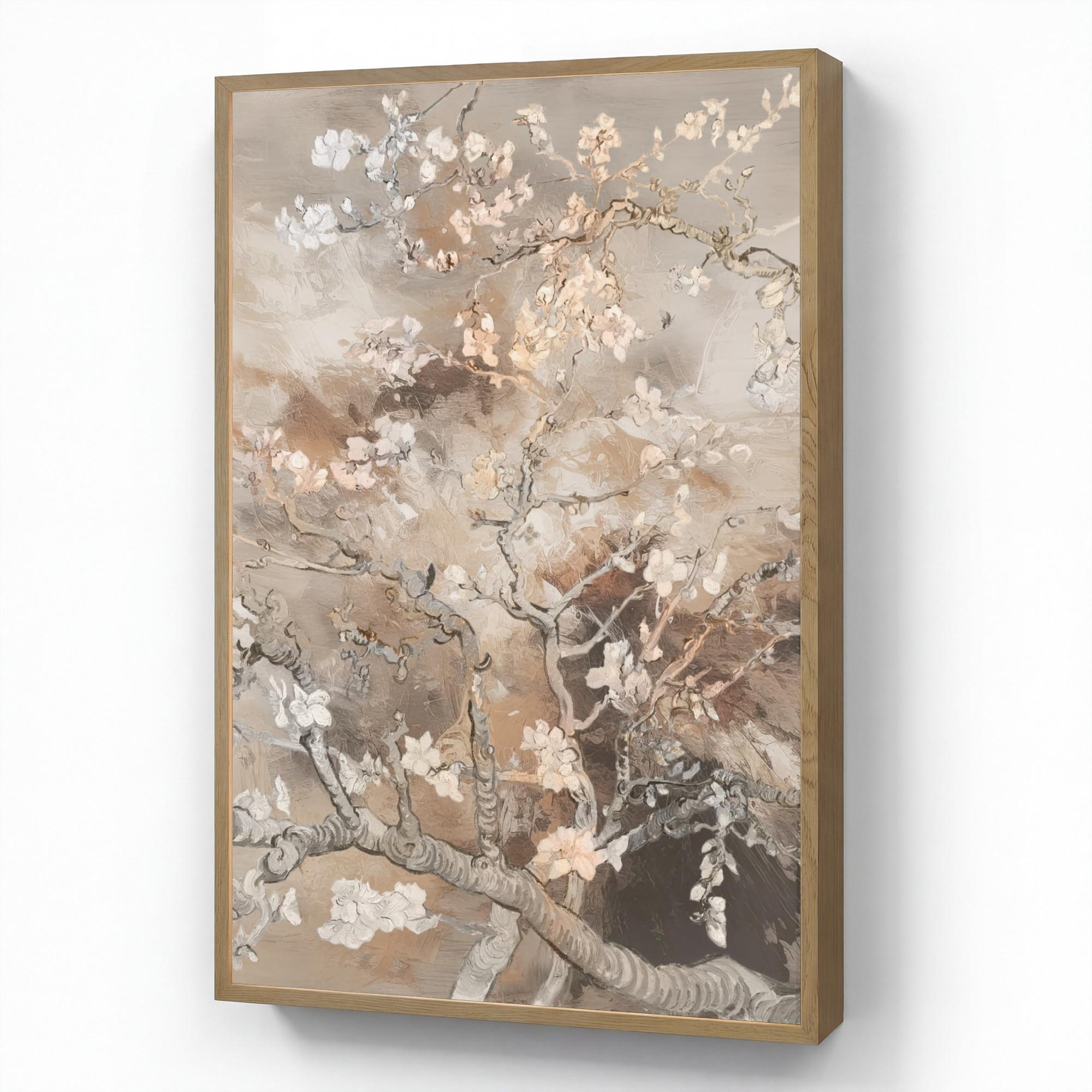 WANDLEUCHTE MIT AKKU Mandelblüte - Kunst - Van Gogh - Beige - Abstrakt 60x90 cm - Graubraun, Holzwerkstoff (60/90/8cm) - OnlyWow