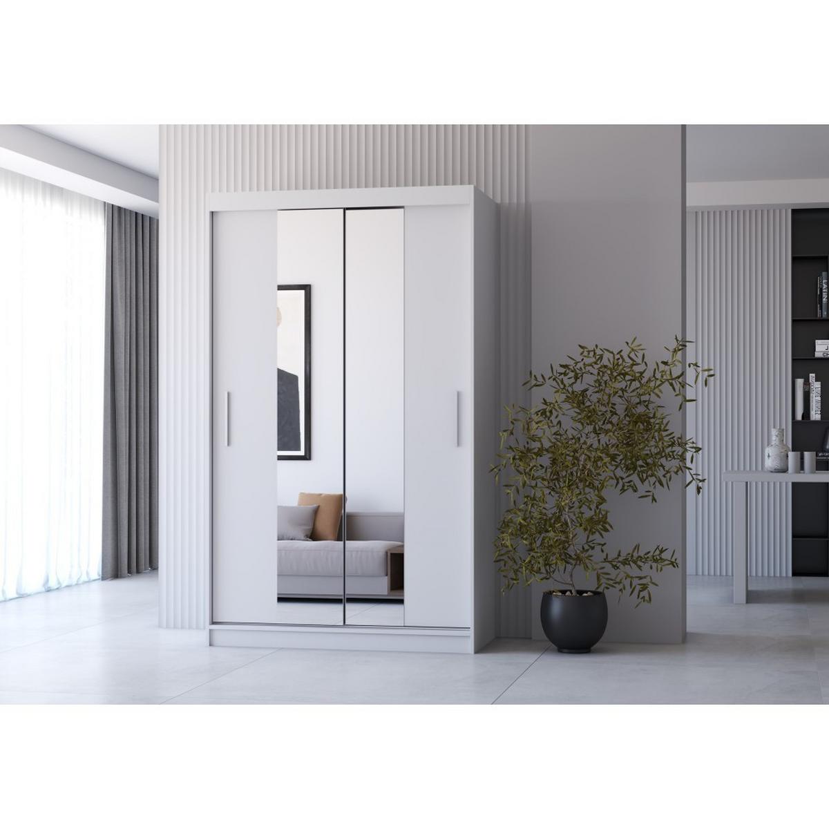 SCHWEBETÜRENSCHRANK Neomi 01 Weiß/Weiß mit Spiegel 120 cm - Alufarben/Weiß, Glas/Holzwerkstoff (120/200/61cm) - imoebel24