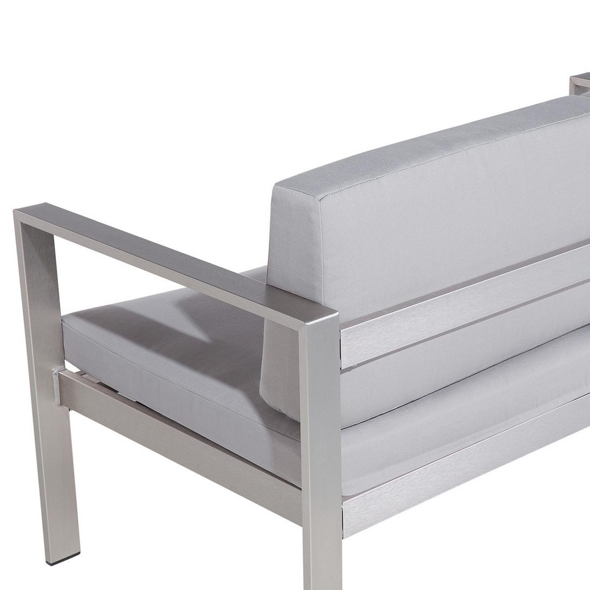GARTENSOFA Aluminium 2-Sitzer Auflagen hellgrau Salerno - Hellgrau, Metall (142/80/70cm) - Beliani