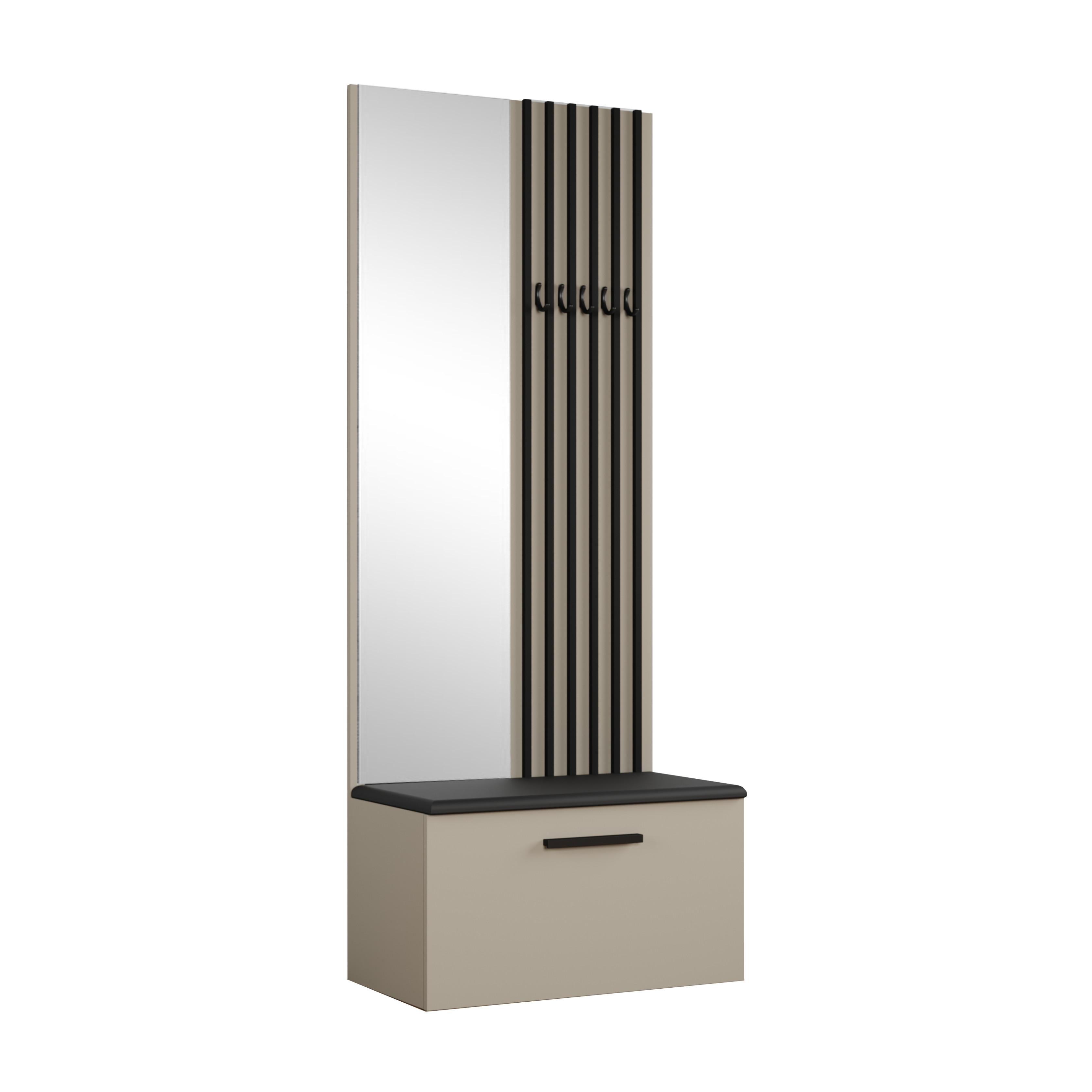 GARDEROBENSCHRANK Rosanno II Kaschmir 80,6/204/40 cm – Modern, mit Spiegel und Kleiderhaken - Beige, Holzwerkstoff/Kunststoff (80.7/204/40cm) - AX Living