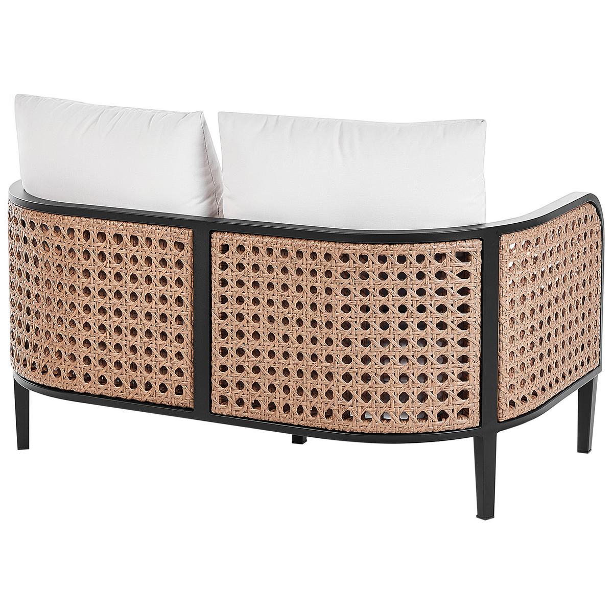 LOUNGE SET 4-Sitzer Aluminium schwarz Auflagen weiß Montefalco - Creme, Metall - Beliani