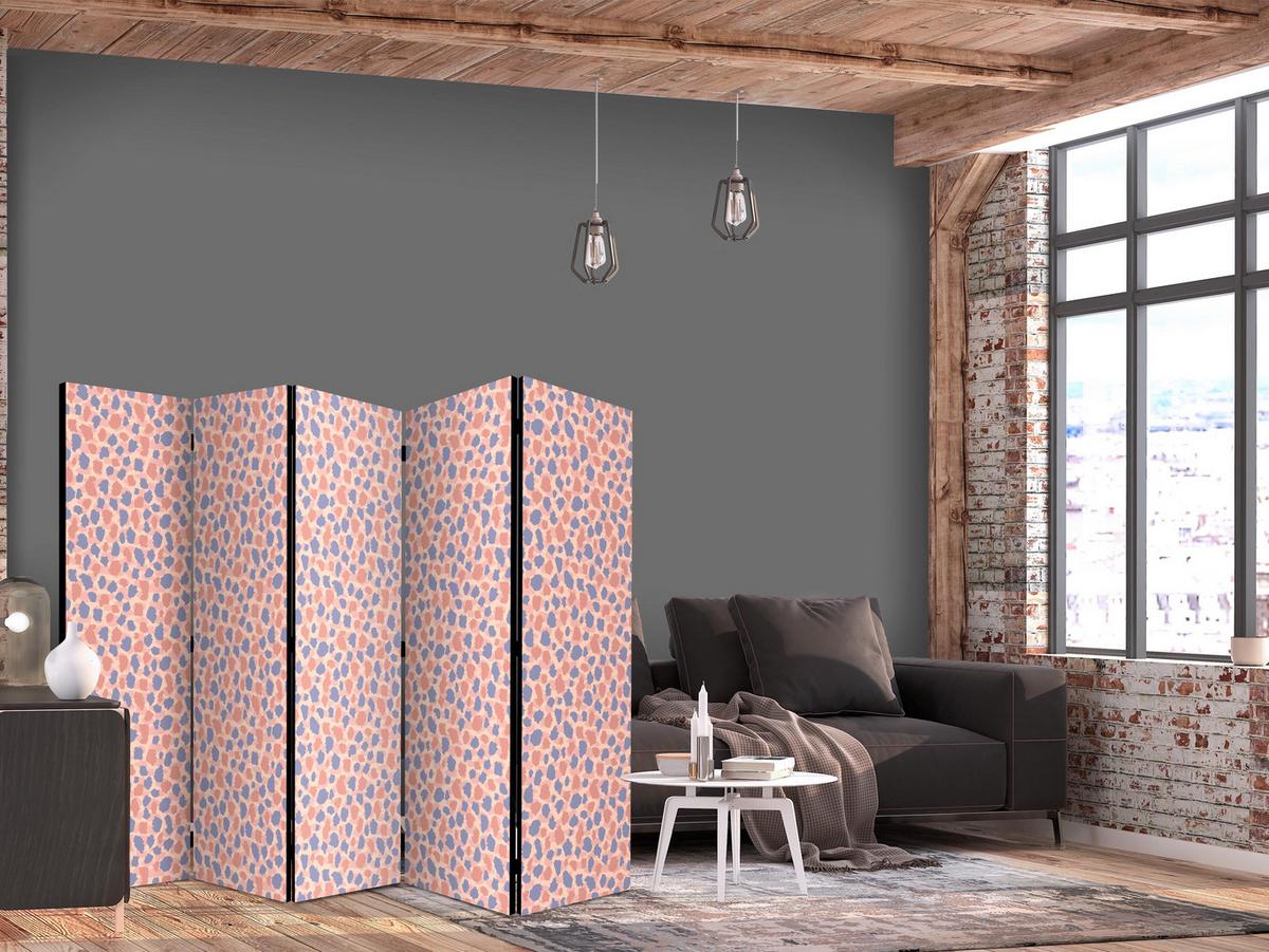 PARAVENT Akustik 5-tlg 225x172 cm Bunte Punkte - Rosa, Holz/Textil (225/172/3cm) - Muralo