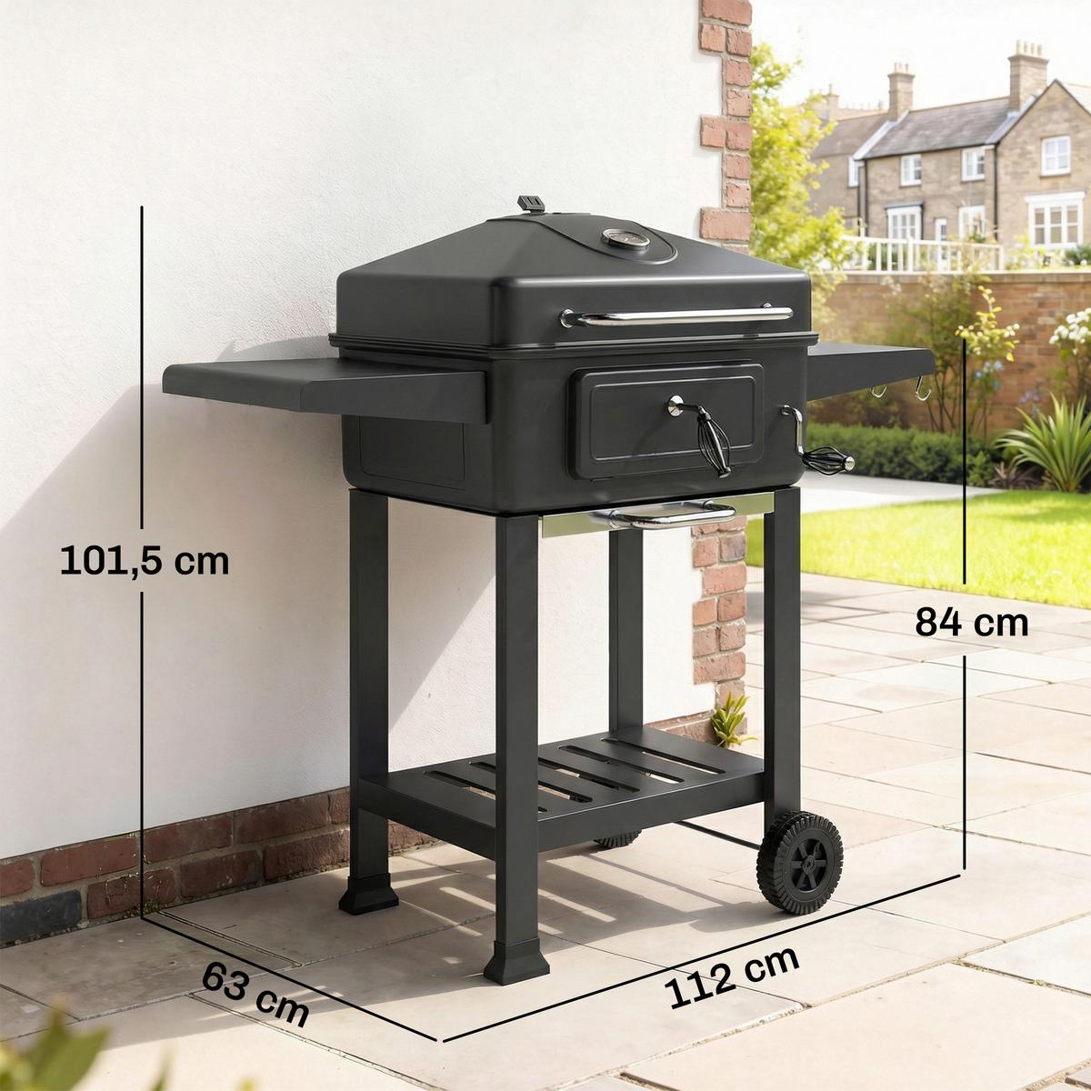 HOLZKOHLEGRILL Metall verzinkter Stahl Schwarz - Schwarz, Metall (63/101.5/112cm) - Outsunny