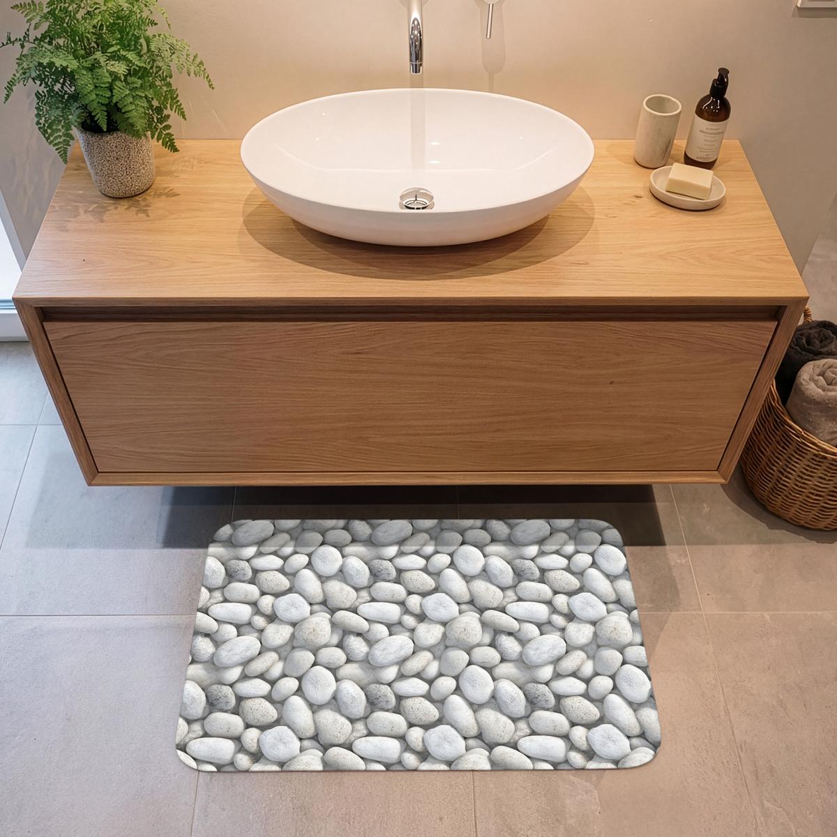 BADEMATTE Steine - Grau - Oval 80x50 cm - Hellgrau, Textil (80/50cm) - OnlyWow