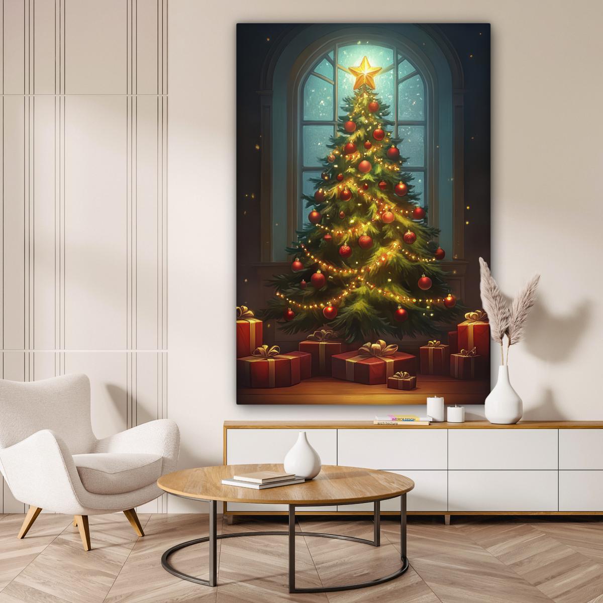 LEINWANDBILD Weihnachtsbaum - Geschenk - Winter Deko Groß 90x140 cm - Grün, Textil (90/140cm) - MuchoWow