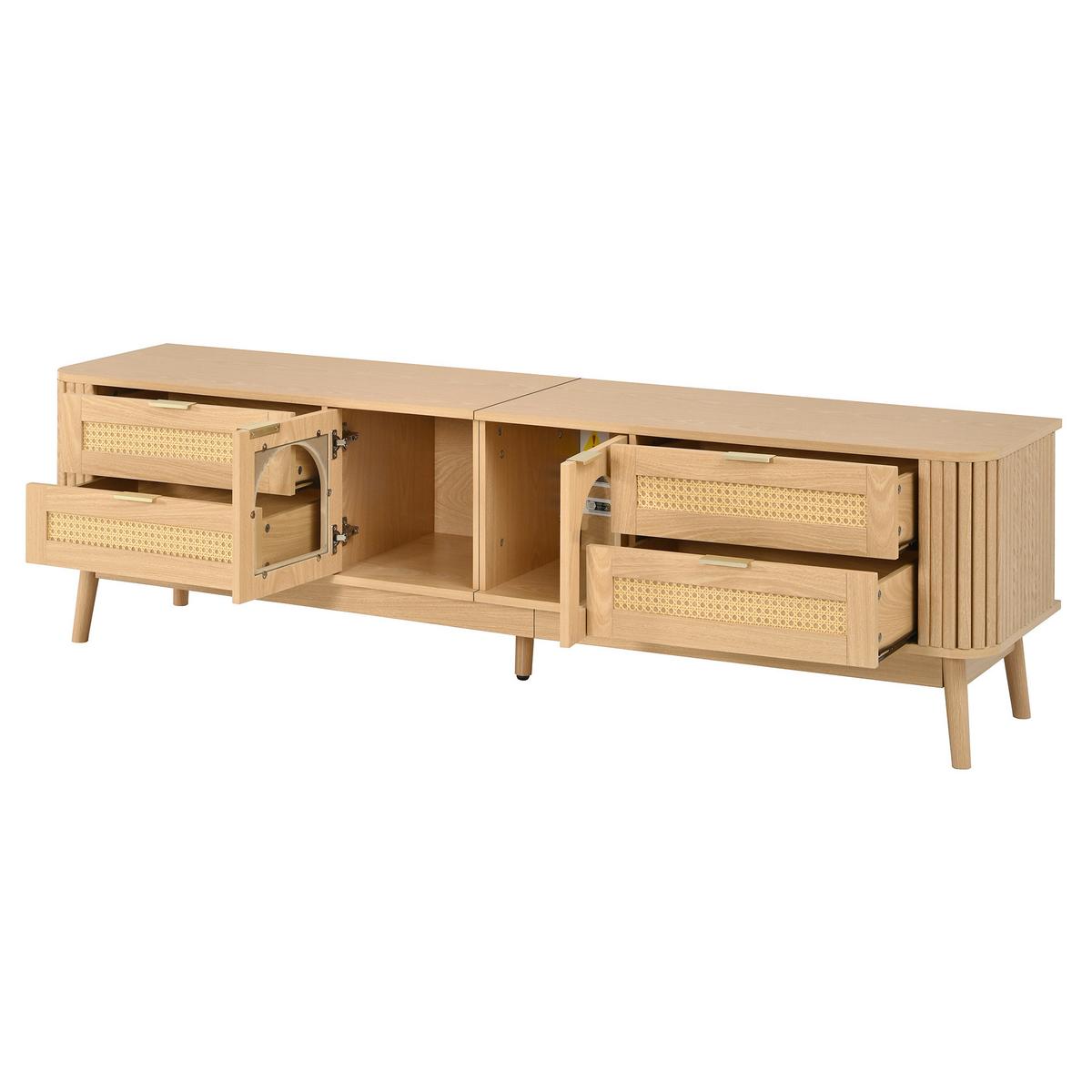 TV-LOWBOARD 180cm Naturholzoptik mit Glas-Türen, LED & 4 Schubladen - Naturfarben, Holzwerkstoff (180/50/40cm) - Urban Meuble