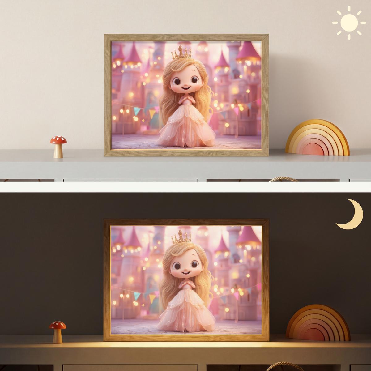 WANDLEUCHTE MIT AKKU Prinzessin - Rosa - Schloss 40x30 cm - Rosa, Holzwerkstoff (40/30/8cm) - OnlyWow