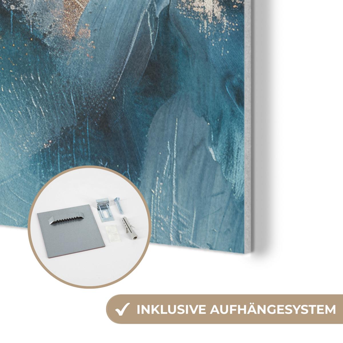 AKUSTIKBILD Abstrakt - Kunst - Gold - Blau Kunstdruck Schlafzimmer 50x70 cm - Petrol, Kunststoff (50/70/0.9cm) - MuchoWow